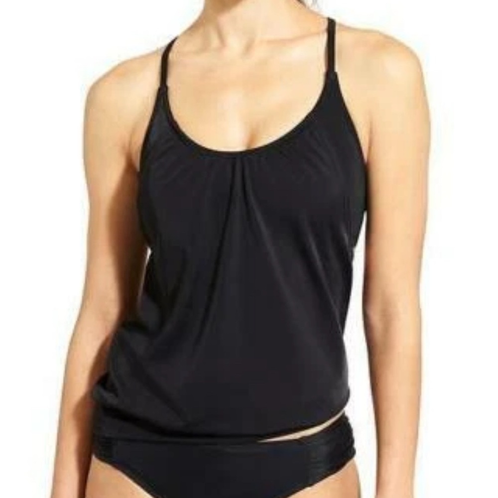 NEW [Athleta] Blousy Racerback Tankini Swim Swimsuit Top Black Women’s 34B/C - Picture 2 of 12